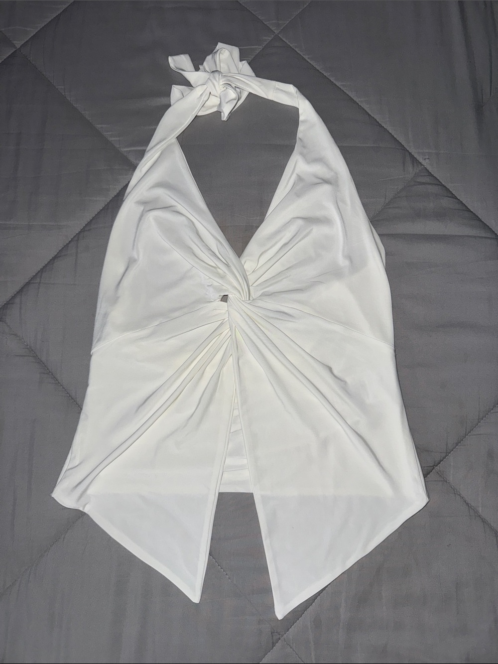 Windsor White Halter Crop Top with Twist Front